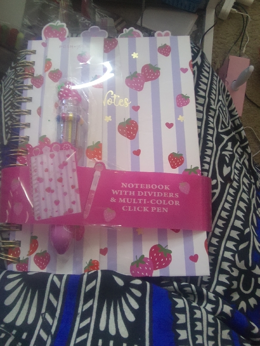 Grace Pink Cherry & Bow Spiral Notebook with Gold Bow Pen